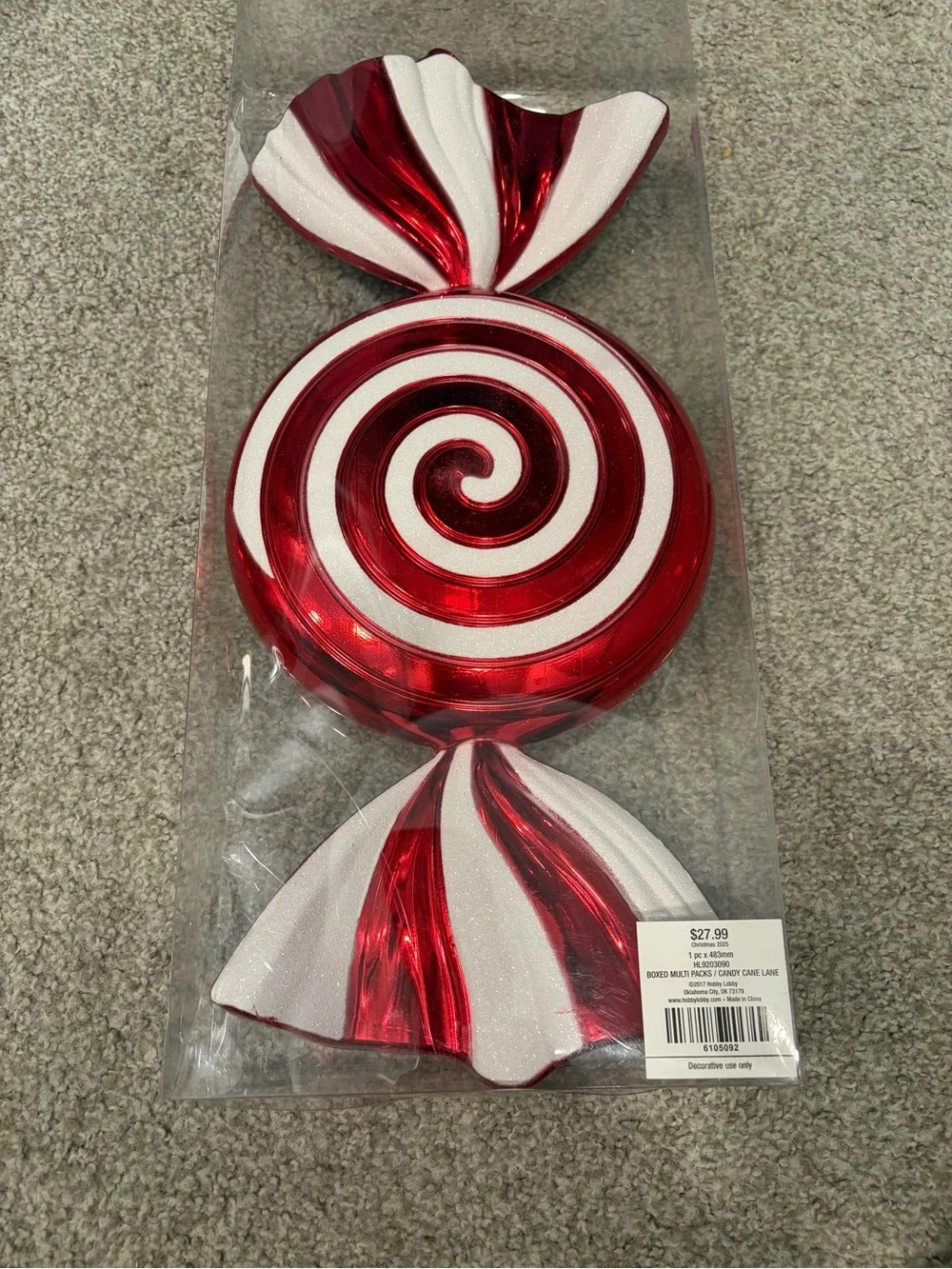 Hobby Lobby Candy Cane Lane Giant Peppermint Candy Christmas Decor 19” NWT